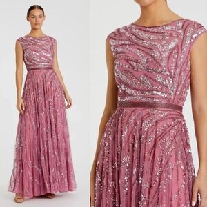 NWT Mac Duggal Pink Cap Sleeve Embellished Evening Gown $598 - Size 4